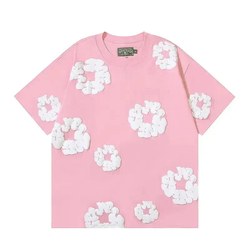 Nola - Flower Kiss Zomerset Unisex Modieuze Comfi T-Shirt en Shorts Witte Bloemen