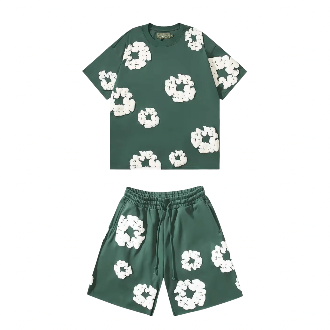 Nola - Flower Kiss Zomerset Unisex Modieuze Comfi T-Shirt en Shorts Witte Bloemen