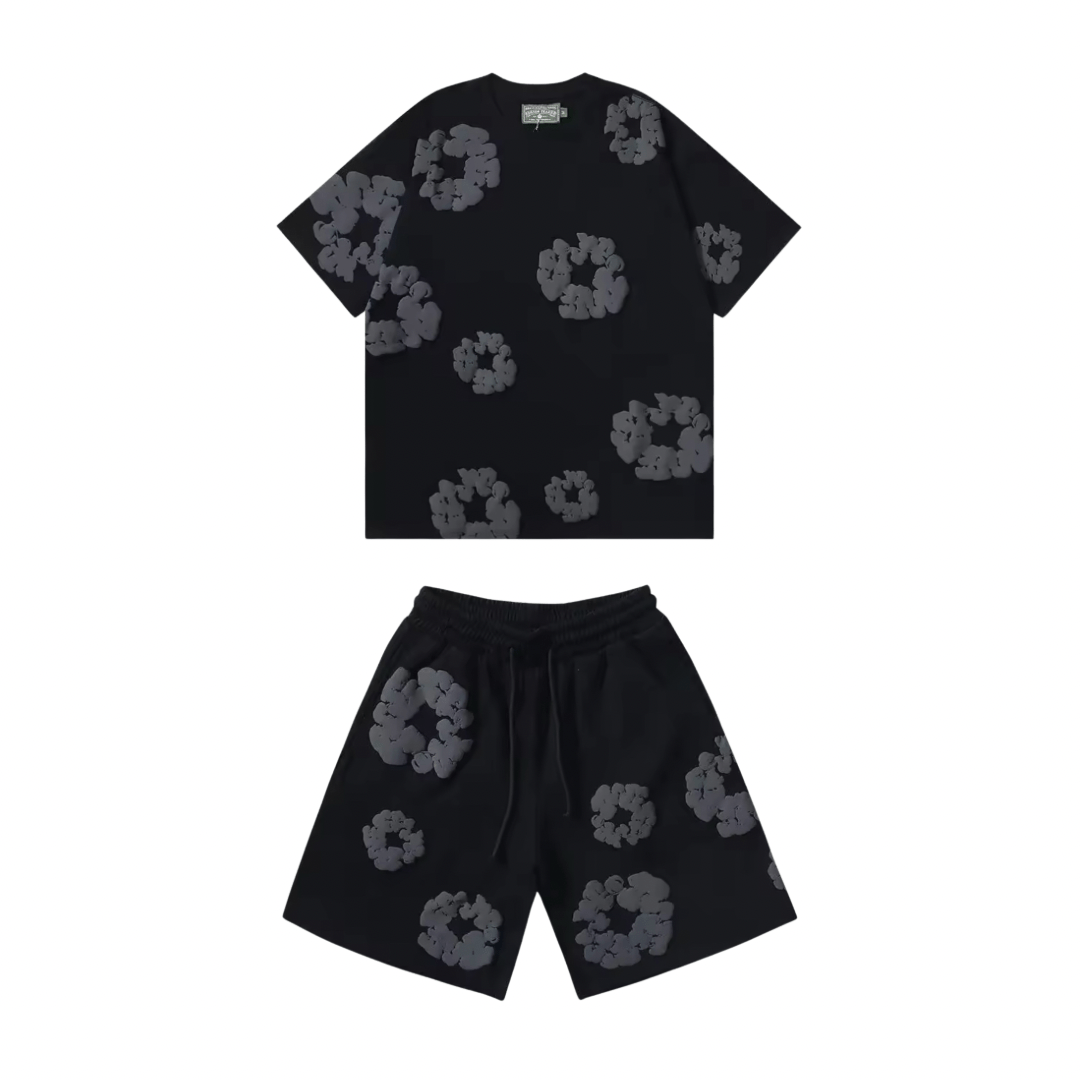 Nola - Flower Kiss Zomerset Unisex Modieuze Comfi T-Shirt en Shorts Witte Bloemen
