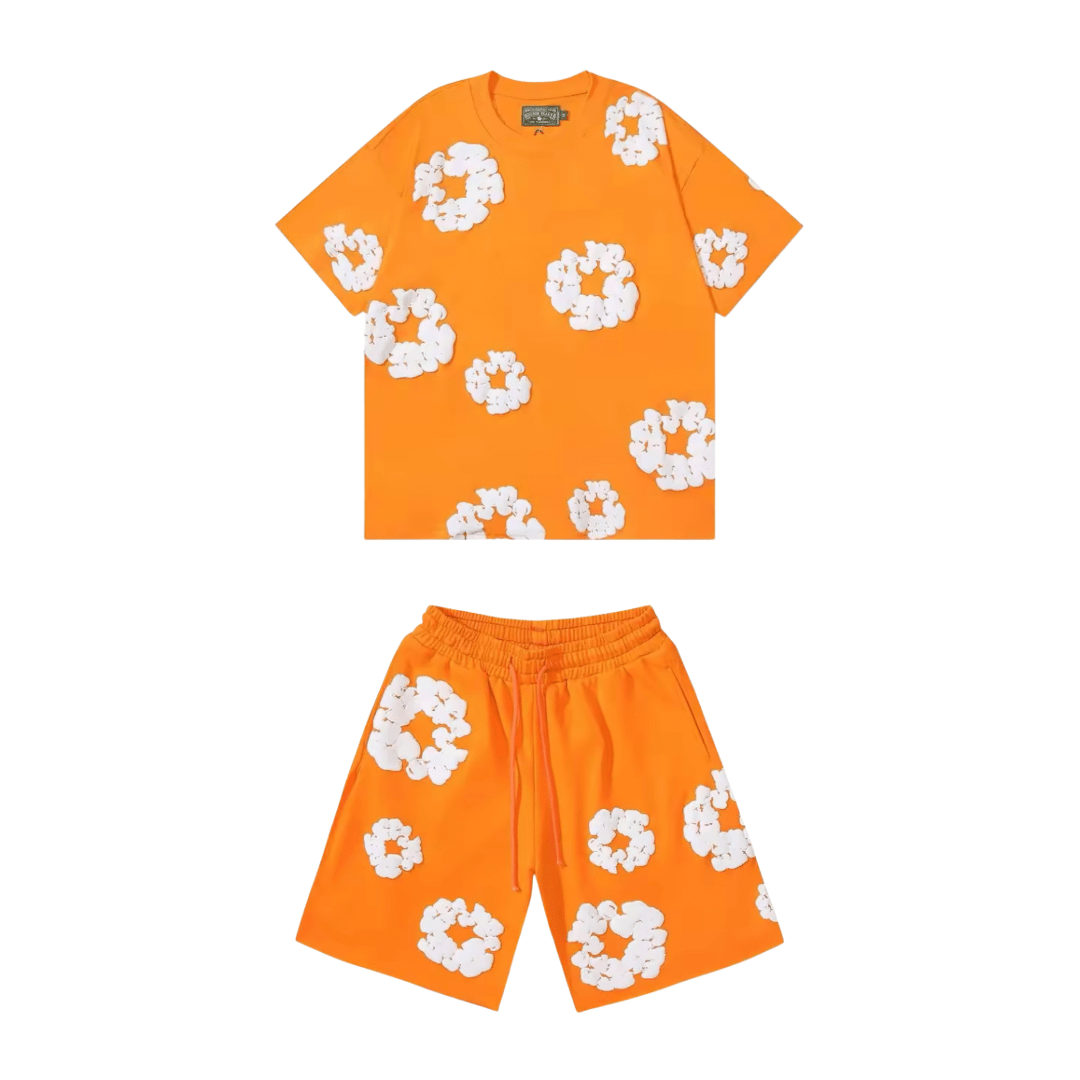 Nola - Flower Kiss Zomerset Unisex Modieuze Comfi T-Shirt en Shorts Witte Bloemen
