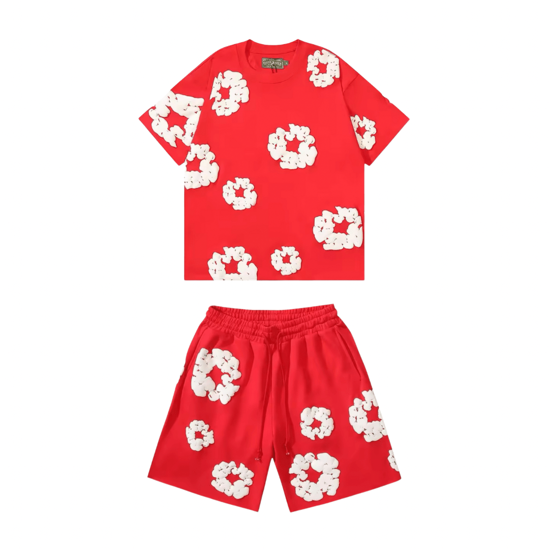 Nola - Flower Kiss Zomerset Unisex Modieuze Comfi T-Shirt en Shorts Witte Bloemen