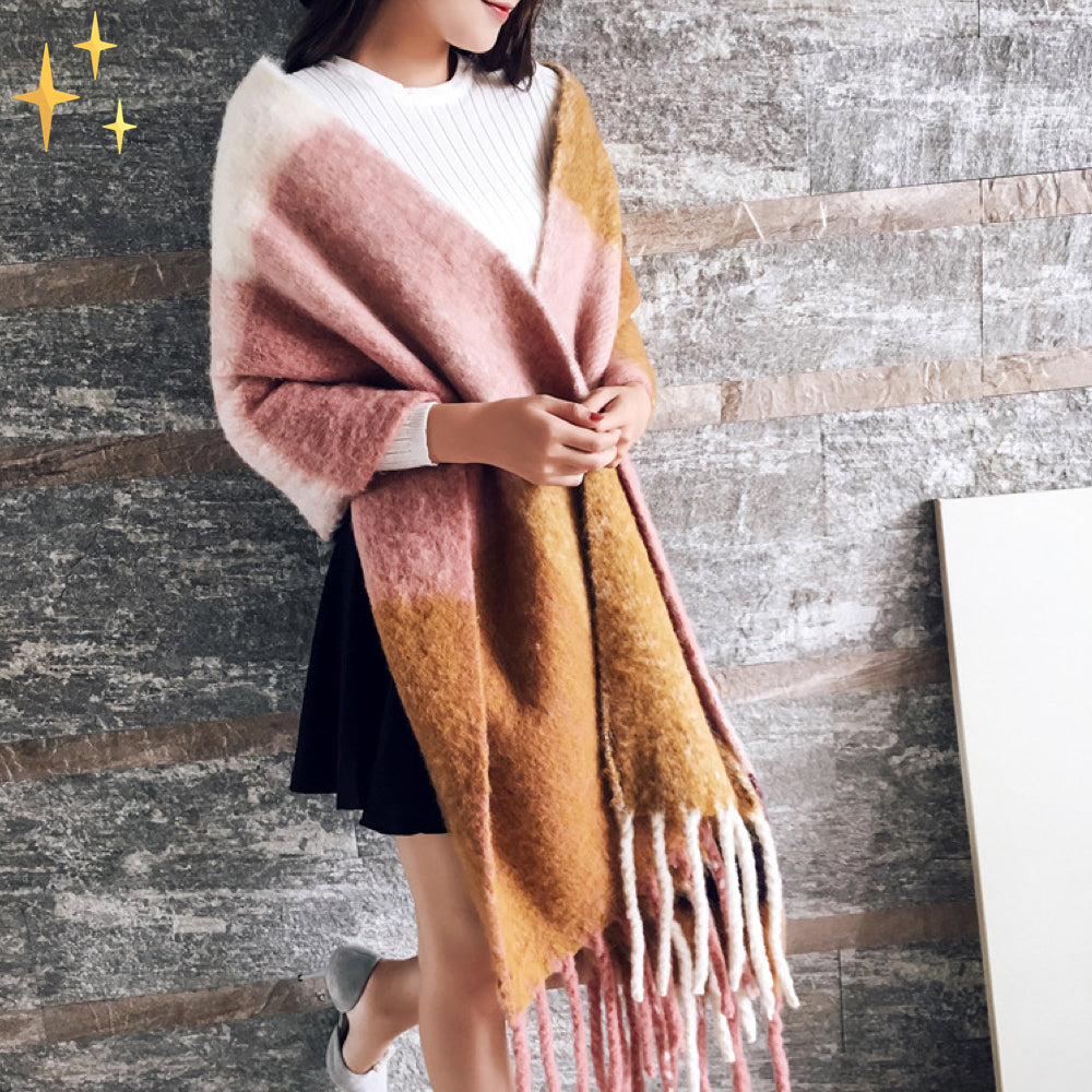 Lorena Cashmere Grote Sjaal met Plaid en Slierten voor Complete Warmte en een Finishing Touch Accessoire