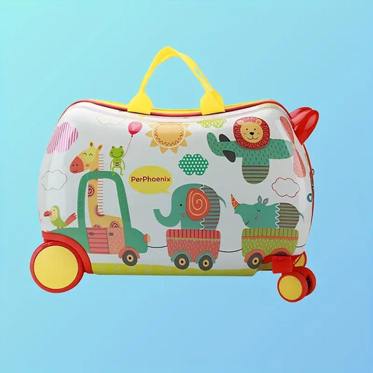 KidAdventure Kinder Zit Koffer met Vrolijke Patronen Trekkoord en Schoudertas Hengsels