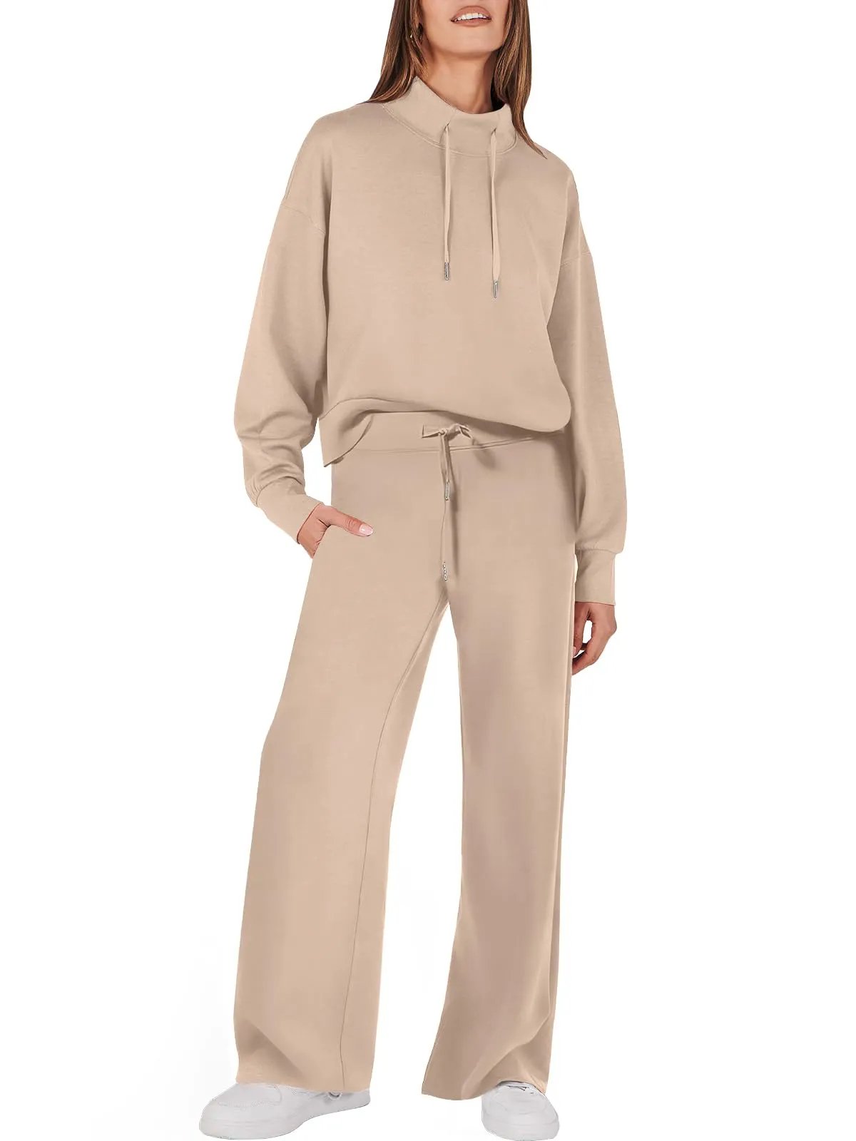 Tweedelig Dames Sweatshirt en Wijde Broek Bijpassende Set Met Zakken