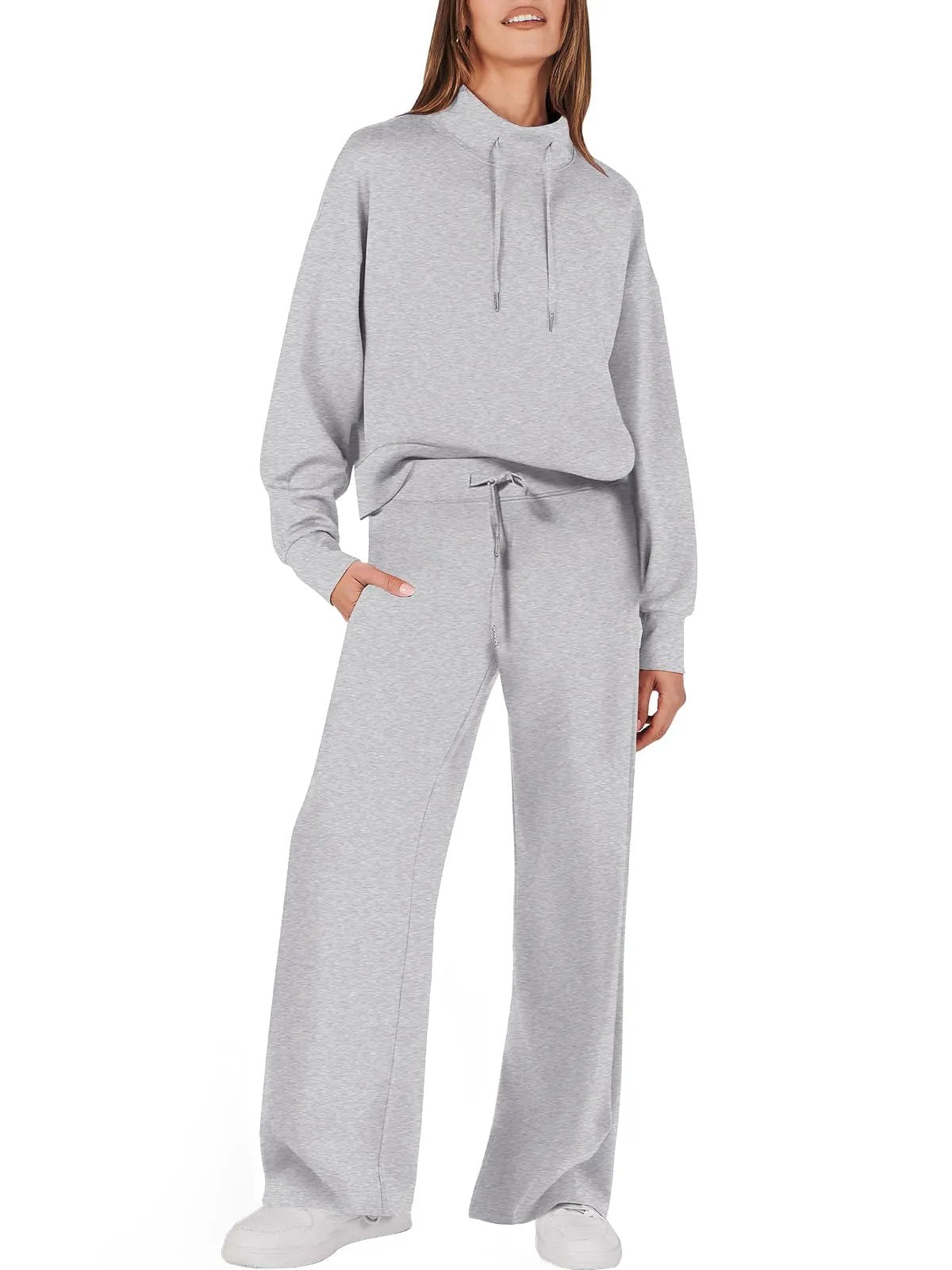 Tweedelig Dames Sweatshirt en Wijde Broek Bijpassende Set Met Zakken