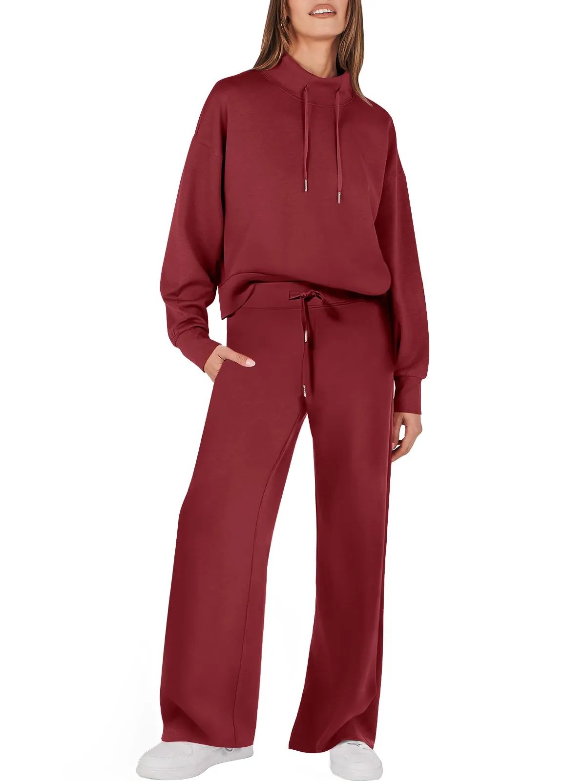 Tweedelig Dames Sweatshirt en Wijde Broek Bijpassende Set Met Zakken