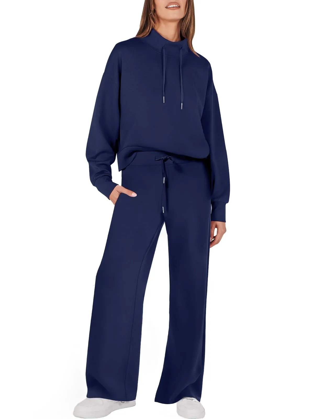 Tweedelig Dames Sweatshirt en Wijde Broek Bijpassende Set Met Zakken