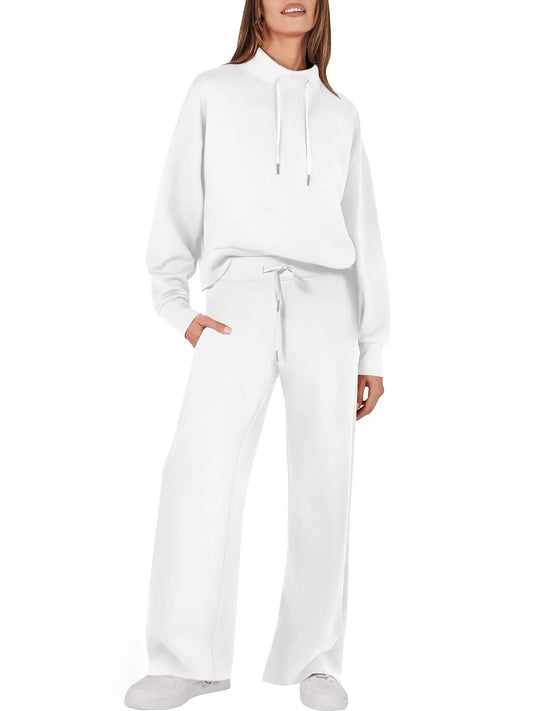 Tweedelig Dames Sweatshirt en Wijde Broek Bijpassende Set Met Zakken