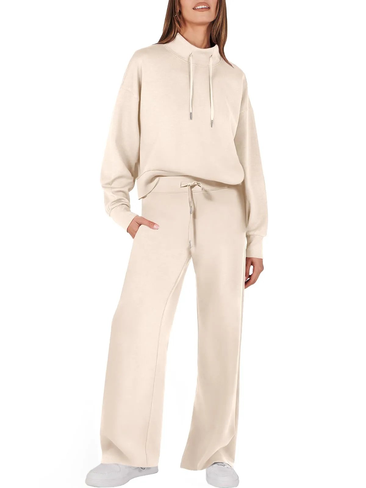 Tweedelig Dames Sweatshirt en Wijde Broek Bijpassende Set Met Zakken