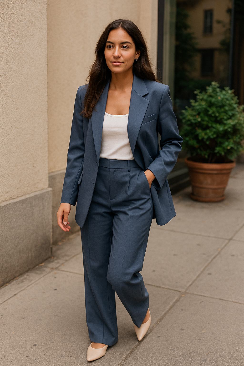 VeraModa Effen Kleur Vrouwen Suit Pak Set met Colbert Blazer en Hoge Taille Wijde Flared Pantalon