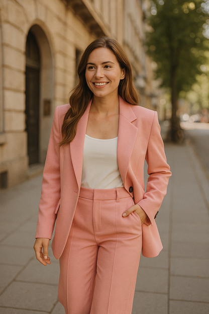 VeraModa Effen Kleur Vrouwen Suit Pak Set met Colbert Blazer en Hoge Taille Wijde Flared Pantalon