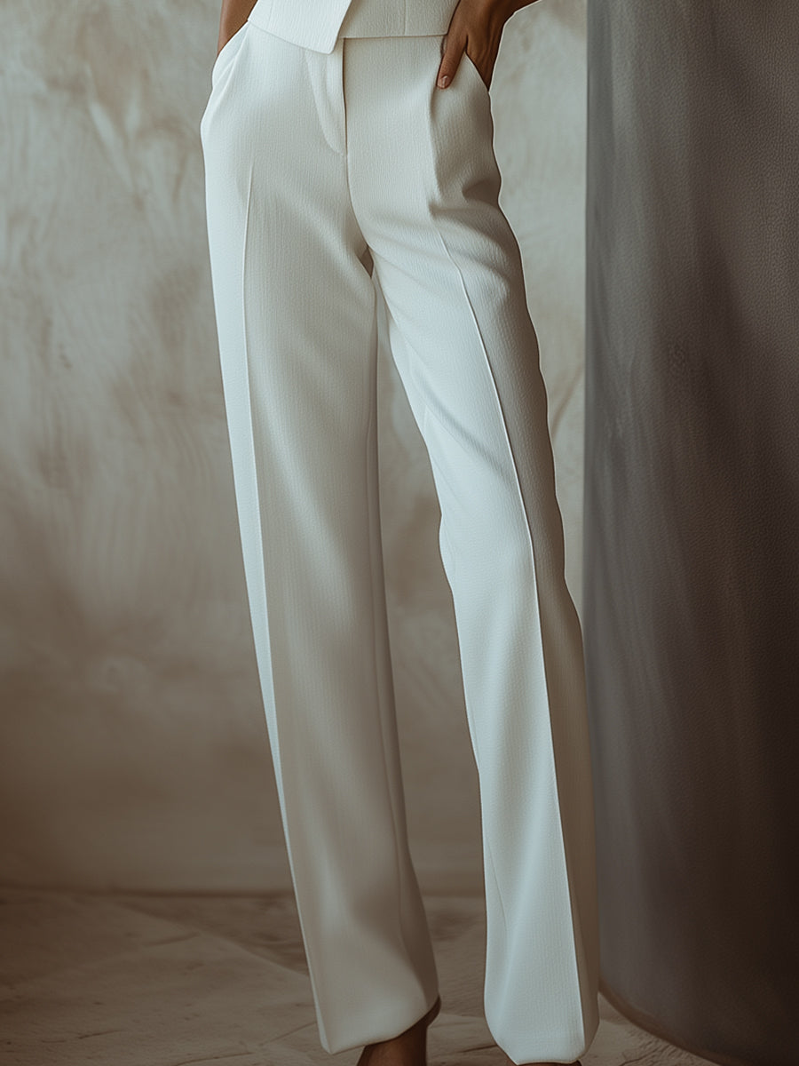 Nova - Elegante Witte Mouwloze Blazer met Bijpassende Rechte Broek