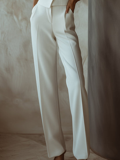 Nova - Elegante Witte Mouwloze Blazer met Bijpassende Rechte Broek