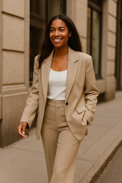 VeraModa Effen Kleur Vrouwen Suit Pak Set met Colbert Blazer en Hoge Taille Wijde Flared Pantalon