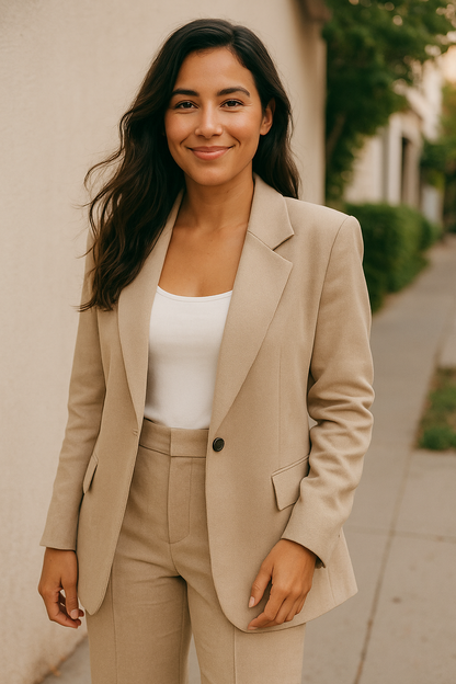 VeraModa Effen Kleur Vrouwen Suit Pak Set met Colbert Blazer en Hoge Taille Wijde Flared Pantalon