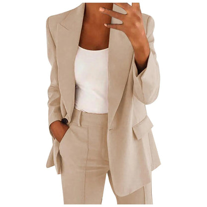 VeraModa Effen Kleur Vrouwen Suit Pak Set met Colbert Blazer en Hoge Taille Wijde Flared Pantalon