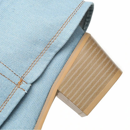 Holliston - Moderne Lichtblauwe Denim Overslag Lose Fit Cowboy Laarzen voor Vrouwen