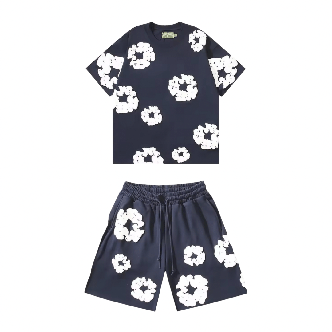 Nola - Flower Kiss Zomerset Unisex Modieuze Comfi T-Shirt en Shorts Witte Bloemen