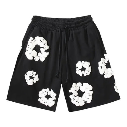 Nola - Flower Kiss Zomerset Unisex Modieuze Comfi T-Shirt en Shorts Witte Bloemen