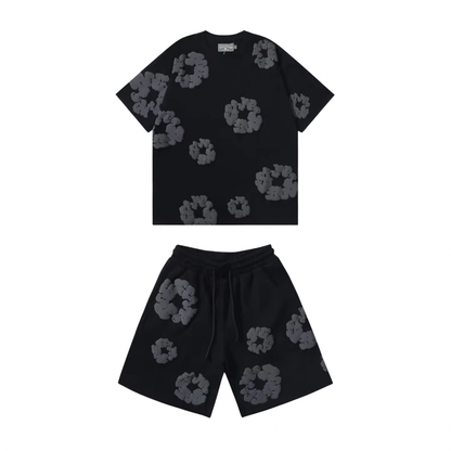 Nola - Flower Kiss Zomerset Unisex Modieuze Comfi T-Shirt en Shorts Witte Bloemen