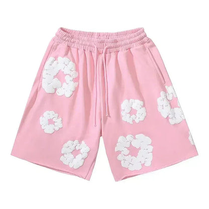 Nola - Flower Kiss Zomerset Unisex Modieuze Comfi T-Shirt en Shorts Witte Bloemen