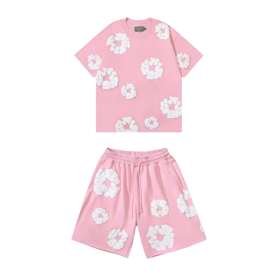 Nola - Flower Kiss Zomerset Unisex Modieuze Comfi T-Shirt en Shorts Witte Bloemen