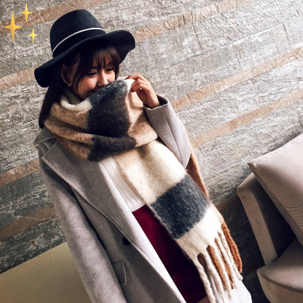 Lorena Cashmere Grote Sjaal met Plaid en Slierten voor Complete Warmte en een Finishing Touch Accessoire