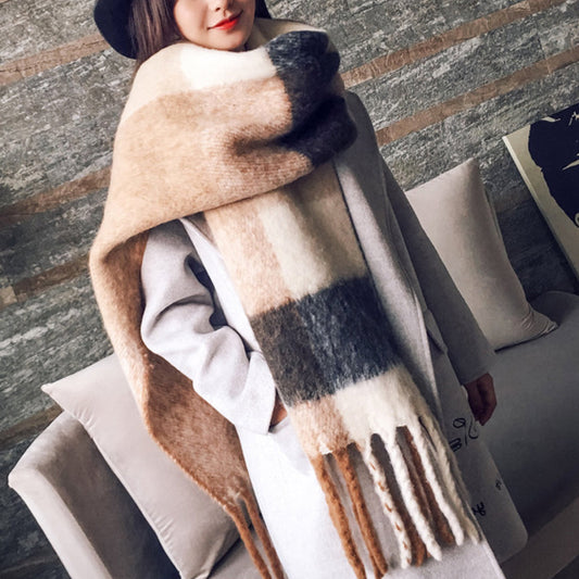 Lorena Cashmere Grote Sjaal met Plaid en Slierten voor Complete Warmte en een Finishing Touch Accessoire
