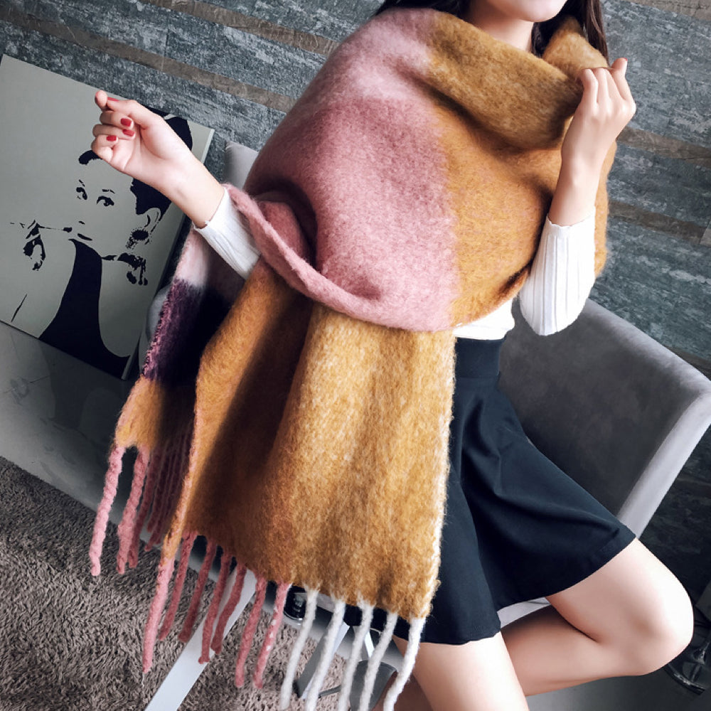 Lorena Cashmere Grote Sjaal met Plaid en Slierten voor Complete Warmte en een Finishing Touch Accessoire